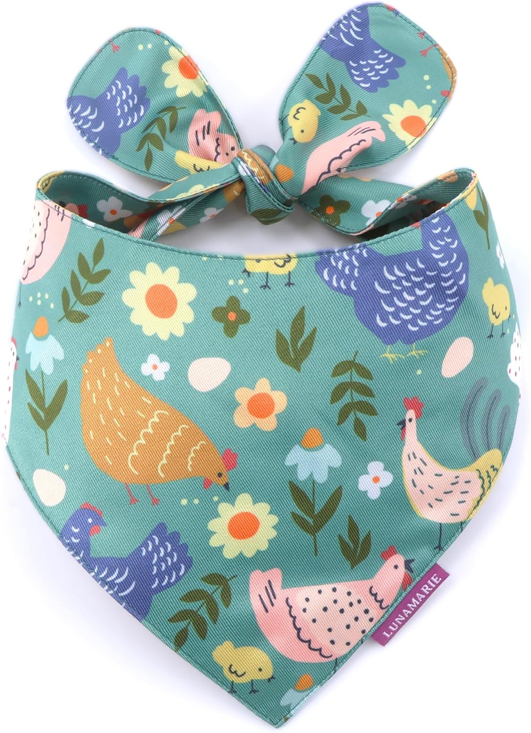 LunaMarie - Luxury Pet Birthday Bandanas -Premium & Silky Poly Fabric | 100% Handmade | Custom Shape Dual Layered (Chicken Couture, Small)