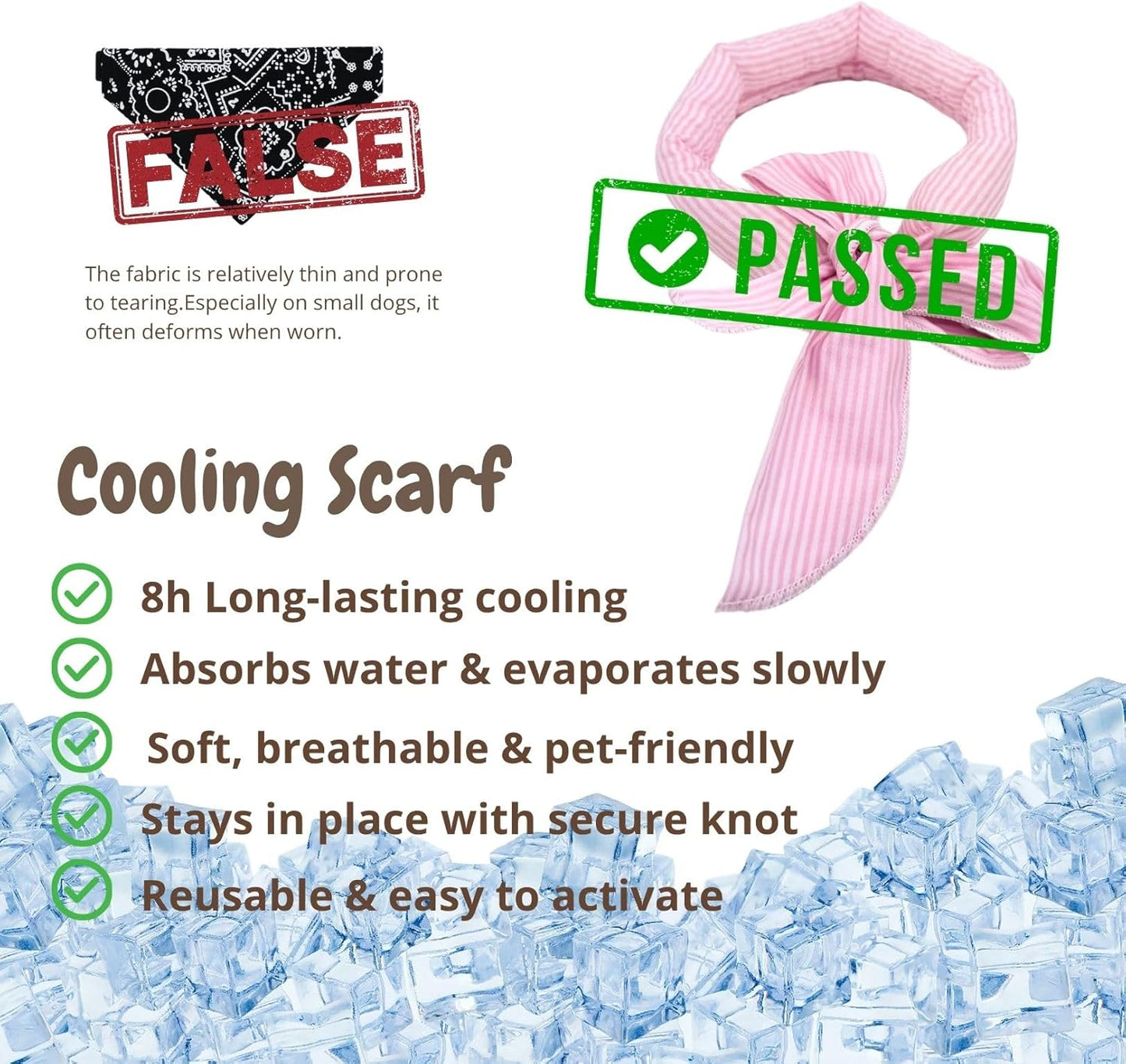 2pcs Cooling Scarf for Pets,Summer Cooling Scarves Keep Cats and Dogs Cool, Reused,Rrecycled,Suitable for Dogs (2pcs-Pink Stripe)