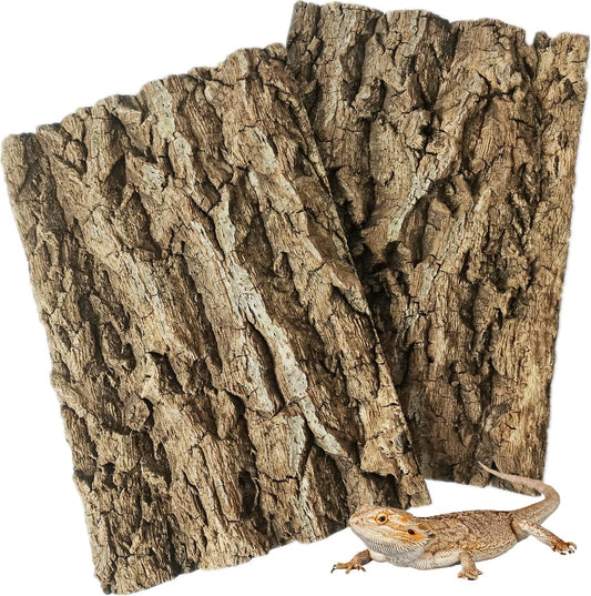Fhiny 2 PCS Cork Bark Background, 11.6" x 7.7" Natural Cork Bark for Reptiles Tank Backdrop Reptile Climbing Wall Terrarium Decor Accessories for Turtle Beared Dragon Chameleon Snake