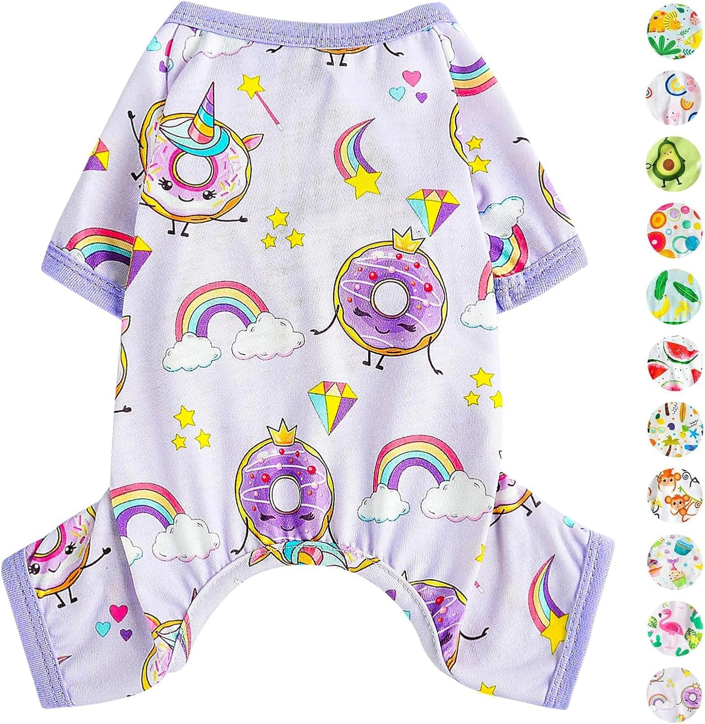 Dog Pajamas Pjs Summer Fall Dog Clothes for Small Dogs Girl - Boy - Medium Size Dogs, Soft Stretchy Puppy Clothes Doggie Onesies Cat Pet Jammies Outfit (Donut Purple, X-Large)