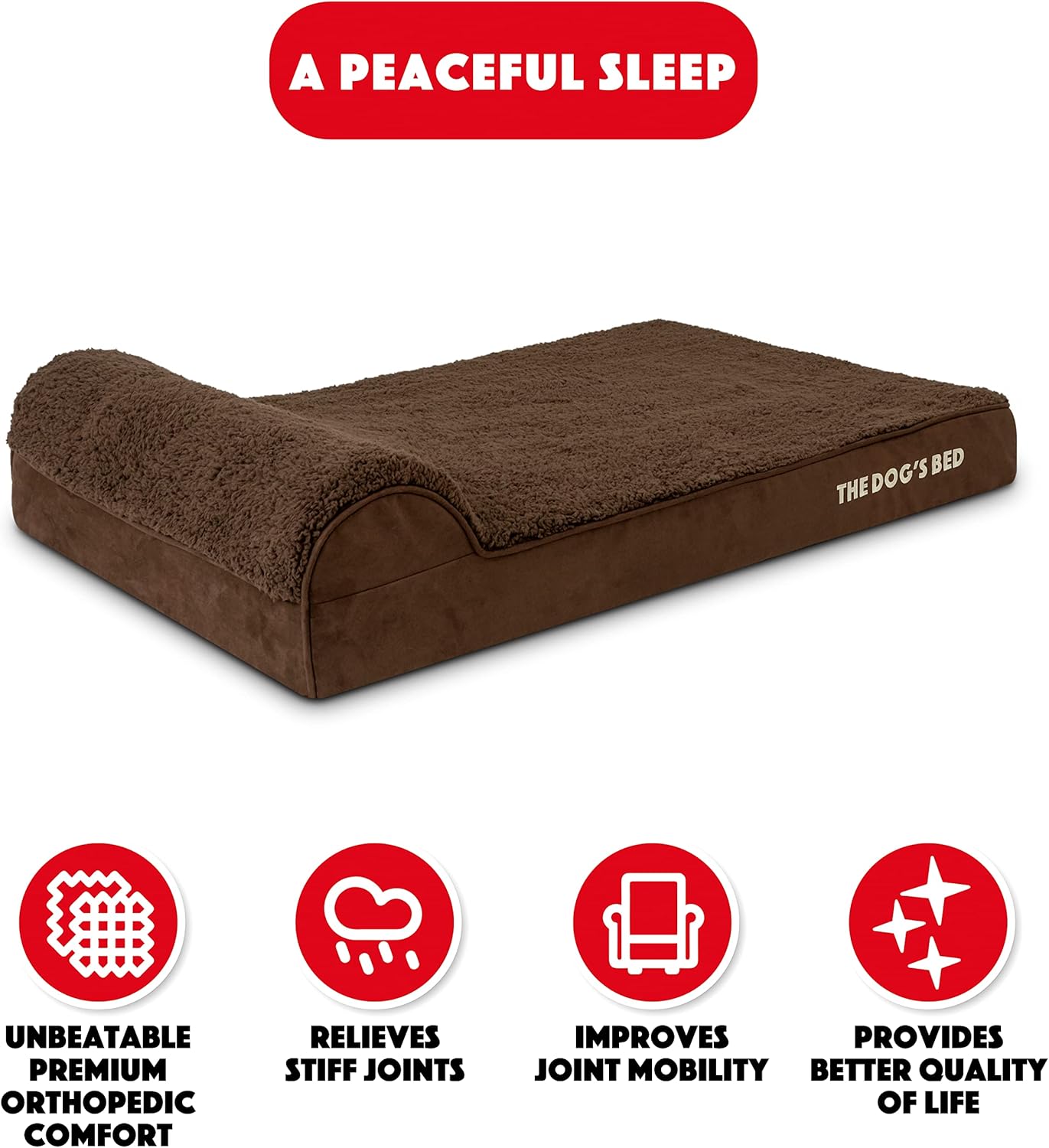 The Dog’s Bed Orthopedic Headrest Dog Bed Large Brown 40x25, Memory Foam, Pain Relief for Arthritis, Hip & Elbow Dysplasia, Post Surgery, Lameness, Veterinary Approved, Waterproof Washable Cover