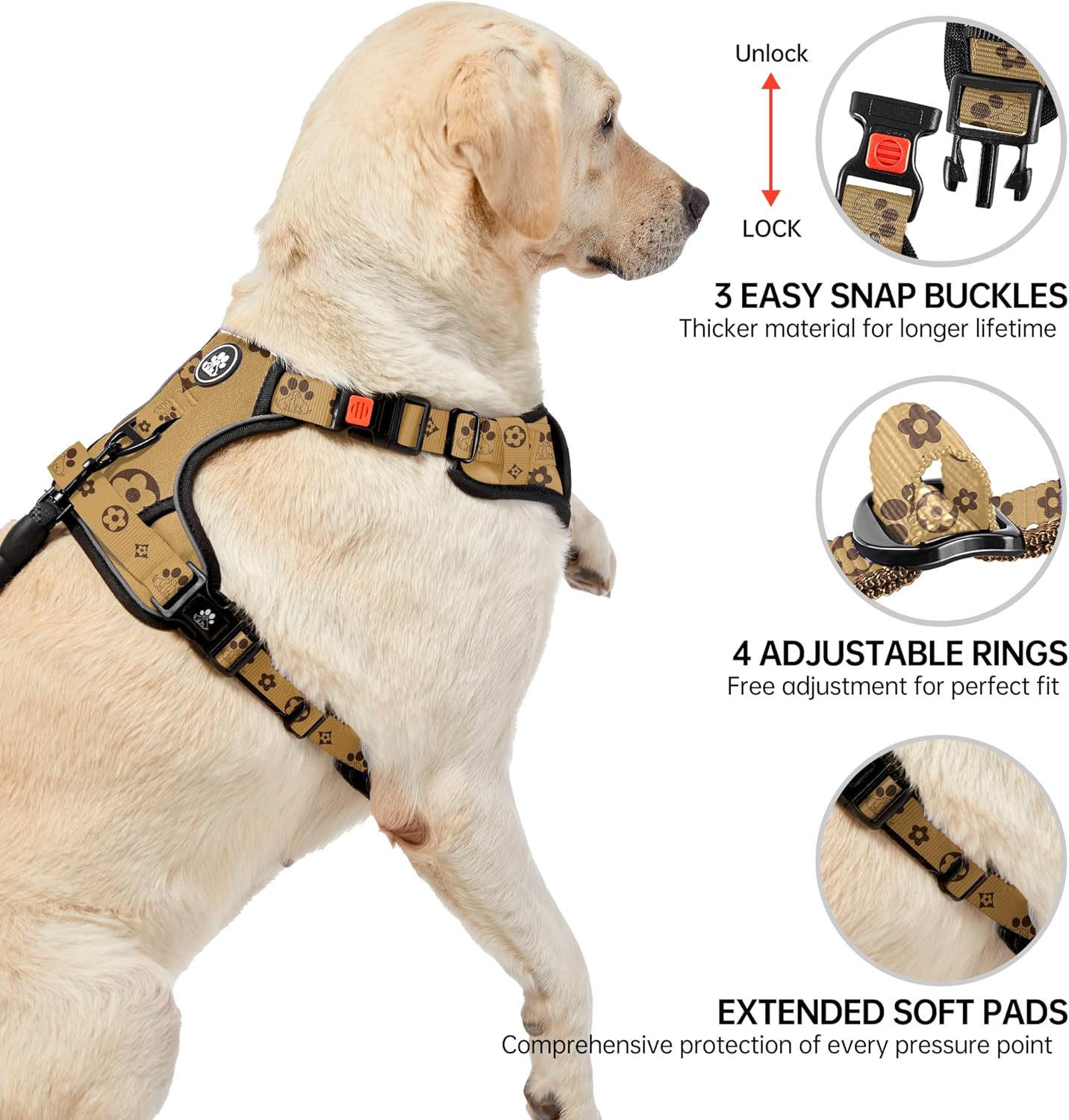 NESTROAD No Pull Dog Harness,Adjustable Oxford Dog Vest Harness with Leash,Reflective No-Choke Pet Harness with Easy Control Soft Handle for Small Dogs(Small,Light Brown)