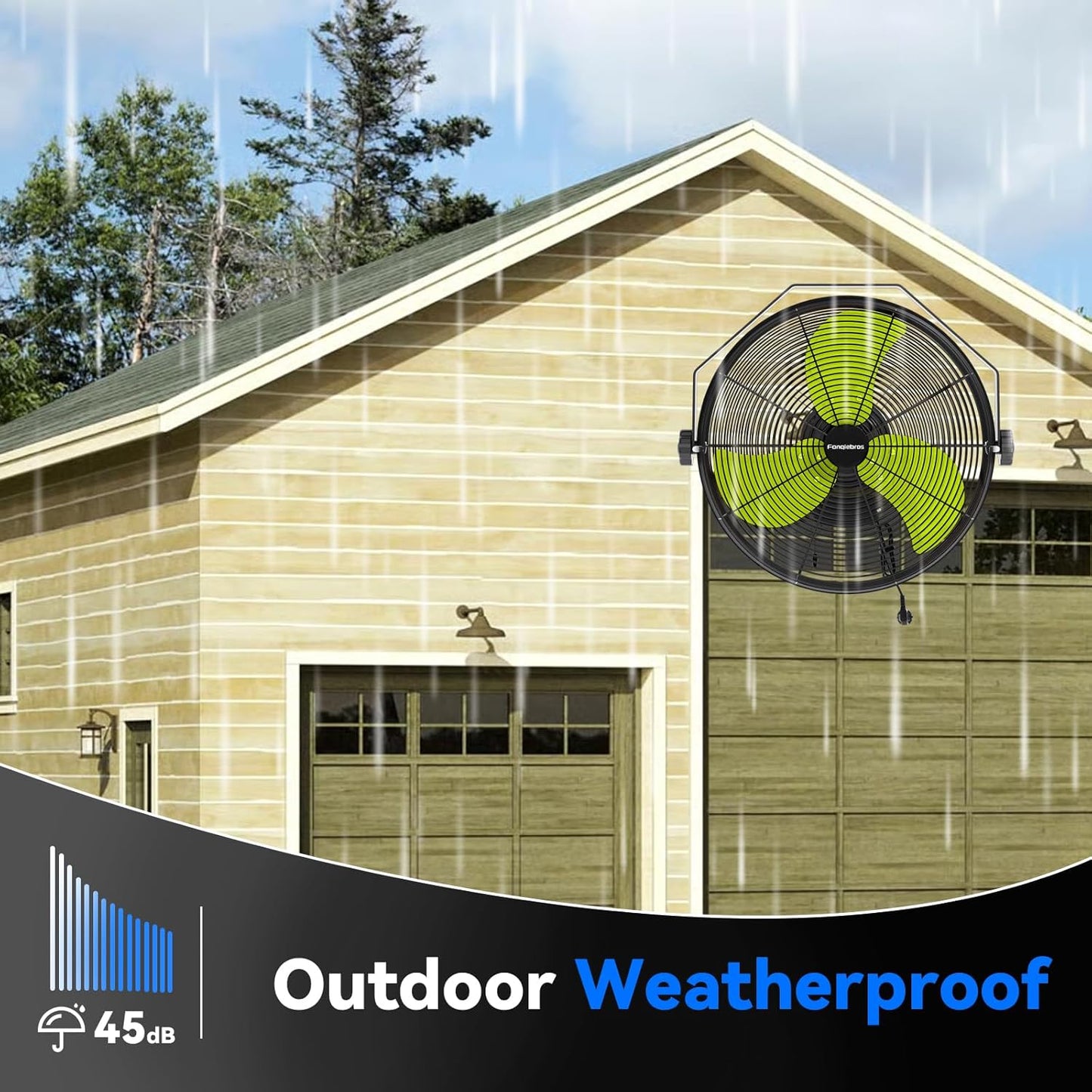 2600 CFM 14 inch Outdoor High Velocity Wall Mounted Fan, 3-Speed Metal Fans with IP44 Enclosure Motor, Industrial Grade Weatherproof Wall Fan for Patio, Greenhouse, Garage, and Gazebo