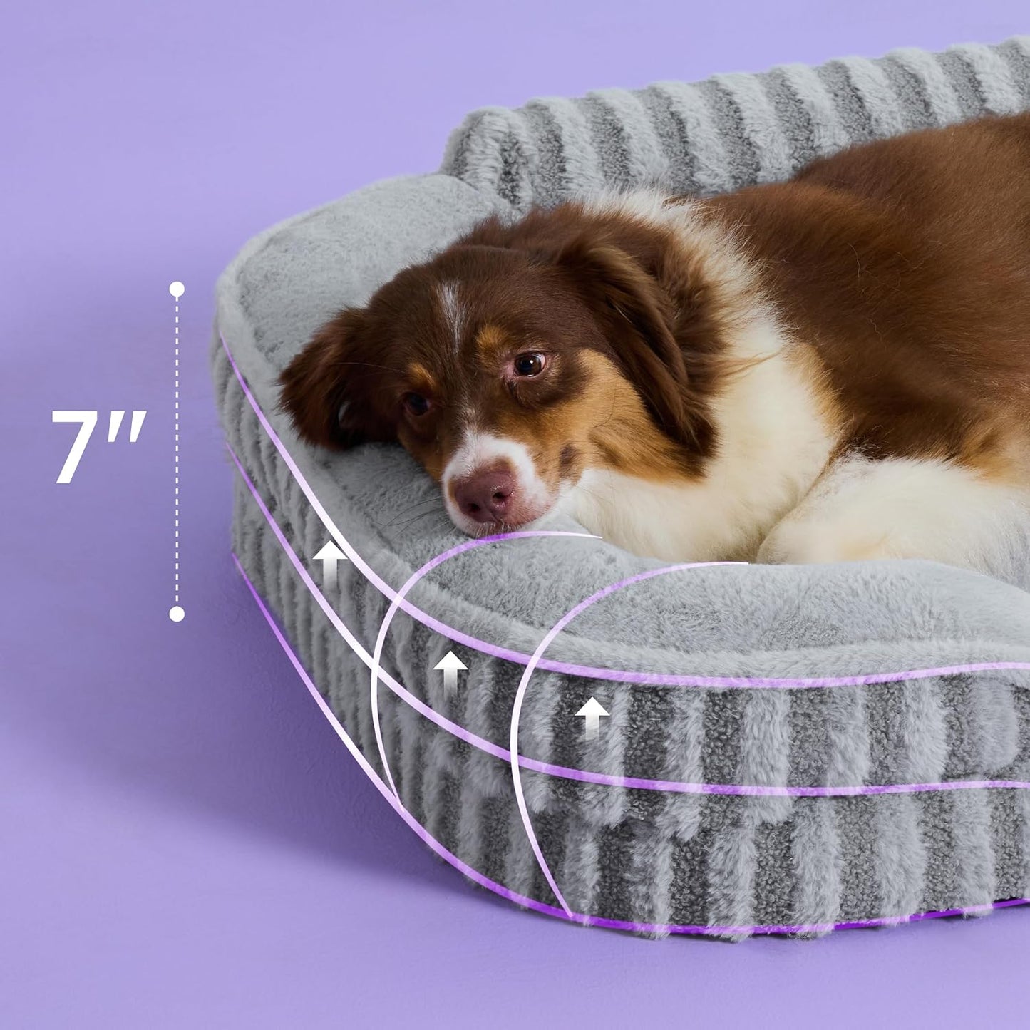 LE SURE Cute L-Plus Dog Beds, Orthopedic Waterproof Large Pet Bed with Sides, Non-Slip Bottom and Egg-Crate Foam Dog Couch Sofa with Washable Removable Cover, Grey