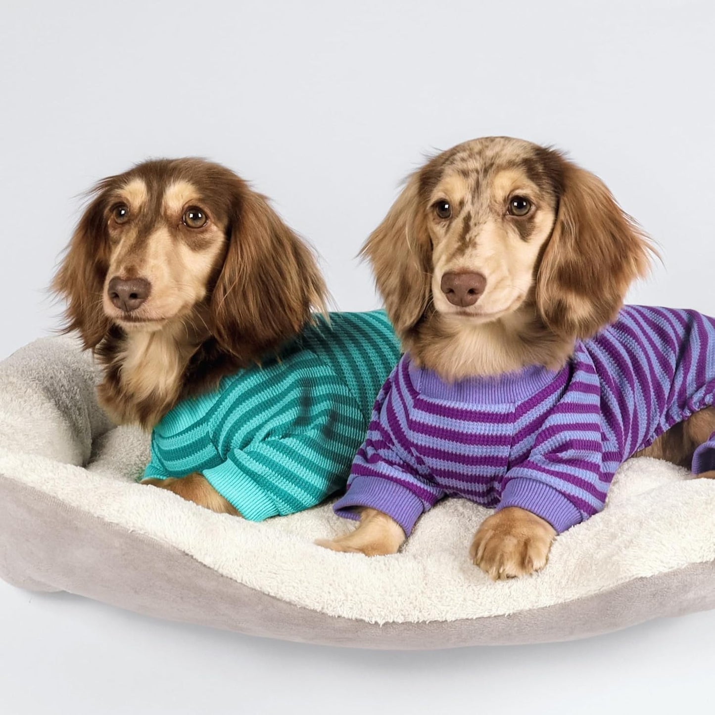 Fitwarm Green and Teal Striped Dog Pajamas, Waffle Dog Clothes for Small Dogs Girl Boy, Puppy Onesie with Feet, Pet Cat Outfit, Large