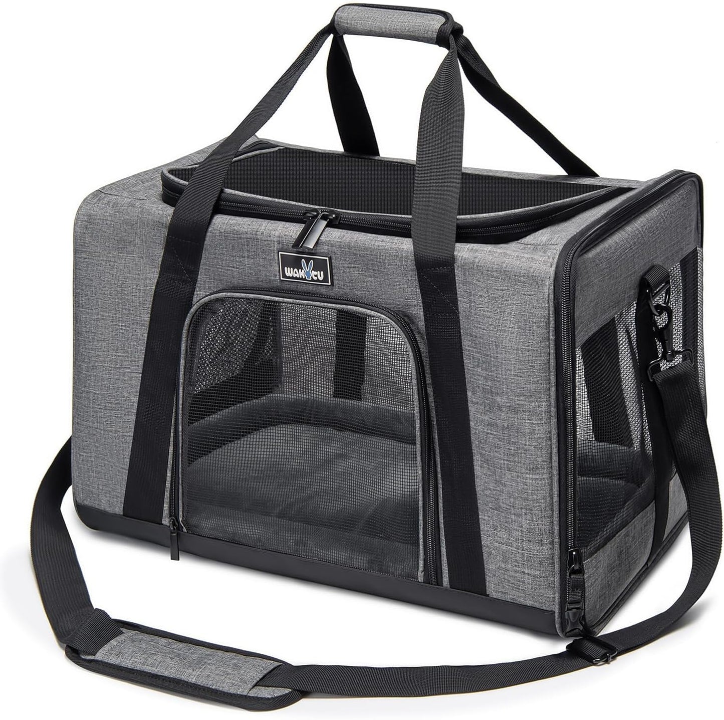 Pet Carrier for Small Cats Dogs, Dog Carrier Travel Bag with Adequate Ventilation, 5 Mesh Windows, 3 Entrance, Locking Safety Zippers, Padded Shoulder and Carrying Strap, Medium