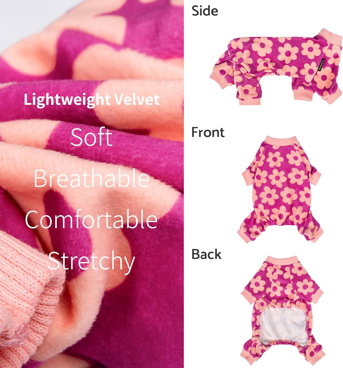 Fitwarm Flower Fleece Dog Pajamas, Warm Winter Dog Clothes for Small Dogs Girl, Cozy Pet Onesie with Feet, Pink, Small