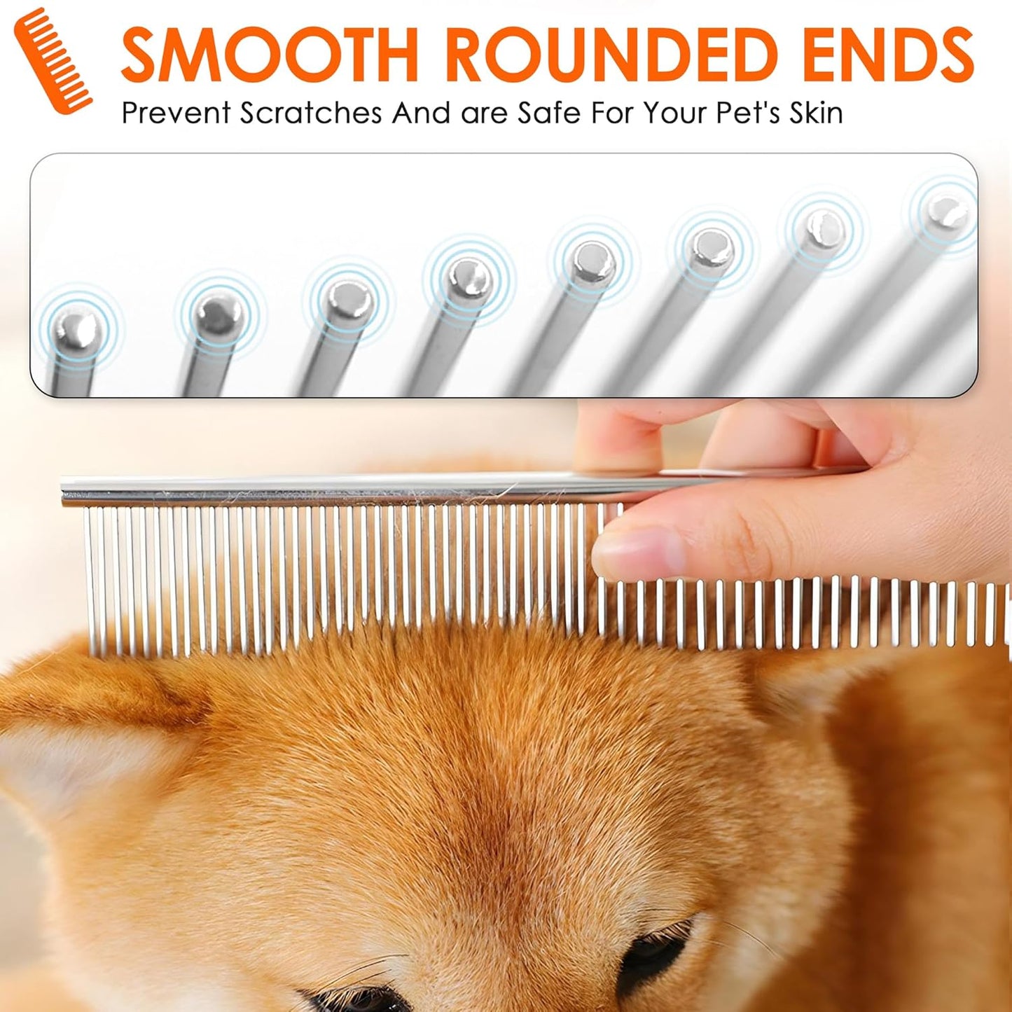 Dog Comb to Remove Tangles and Knots, Cat Comb with Stainless Steel Teeth and Non-Slip Handle, Dog combs for grooming matting for Long Haired Pets (Large)