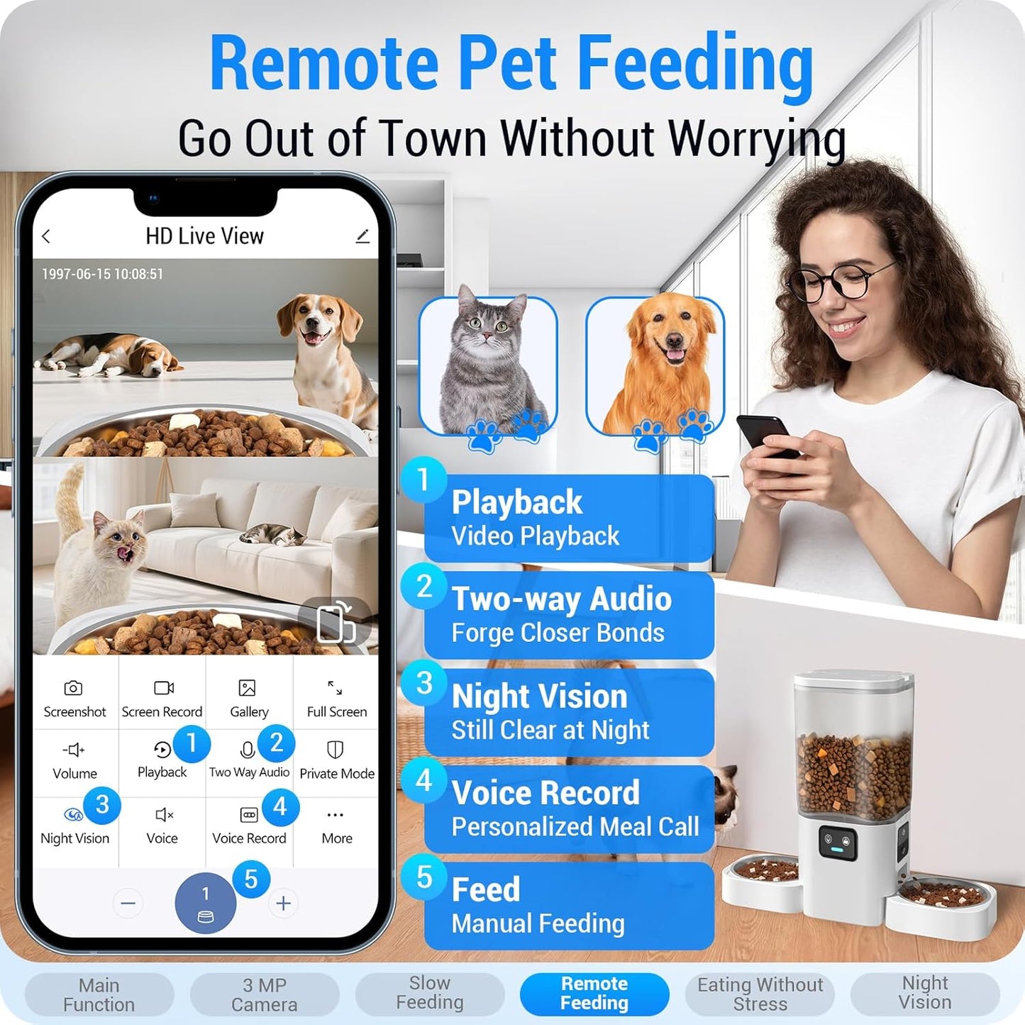 Automatic Cat Feeder with 2 Camera for 2 Cats: 5G WiFi Automatic Dog Feeder with Night Vision & Slow Feed, 7L Auto Cat Food Dispenser for Multiple Pet, Detachable for Easy Cleaning - 29 Cup