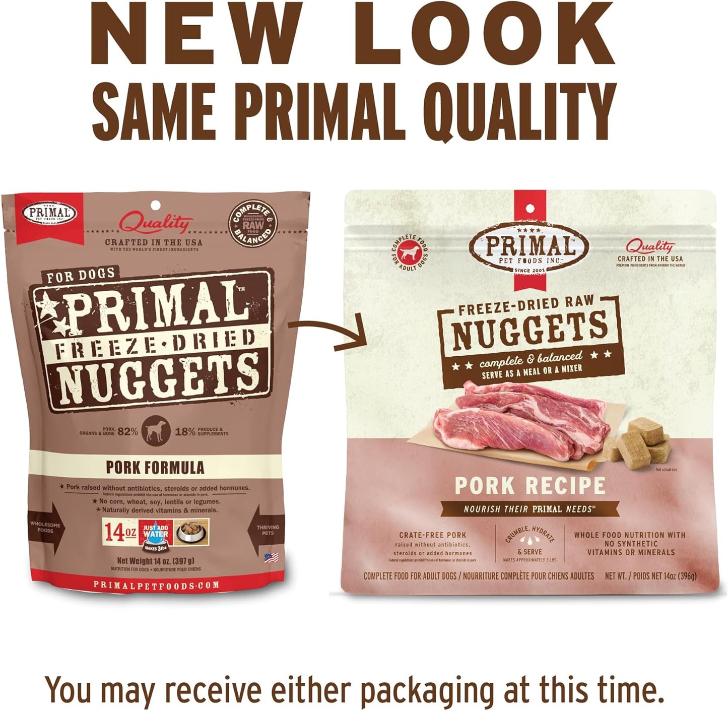 Primal Freeze Dried Raw Dog Food Nuggets, Pork, Complete & Balanced Meal, Also Use as Topper or Treat, Premium, Healthy, Grain Free, High Protein Raw Dog Food, 5.5 oz