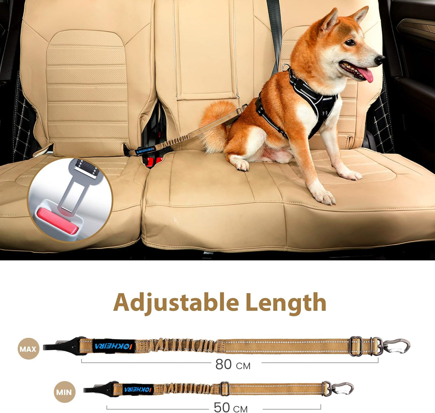 IOKHEIRA Dog Seatbelt, Universal Reflective Bungee Dog Car Harness with Hook Latch & Seatbelt Buckle, Swivel Aluminum Carabiner, Green