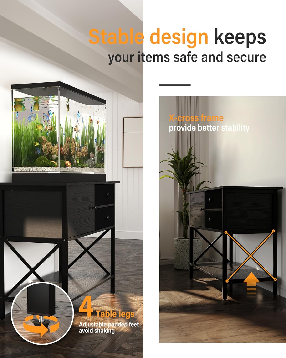 Fish Tank Stand 40 Gallon: Sturdy Aquarium Stand with Accessories Storage - Metal Tank Stands Table for 40-50 Gallon Reptile Breeder Turtle Terrarium - 36.6"x18.8" Weight Capacity 660 lbs