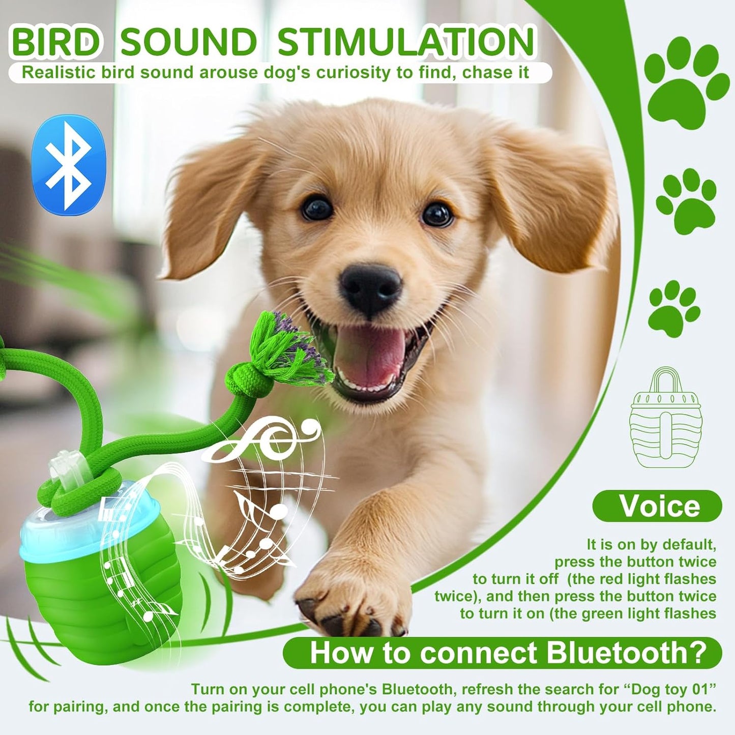 Interactive Dog Toys - [2025 Newly Upgraded] Motion Activated Ball for Small/Medium/Large Dogs, Automatic Moving Dog Toy Wicked Ball for Boredom & Training, Music, USB Rechargeable (Green)