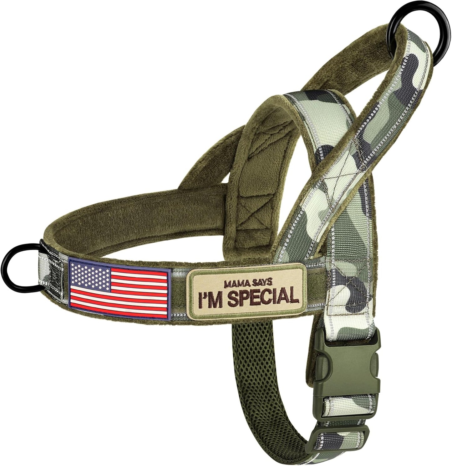 Forestpaw No Pull Dog Harness - Soft Flannel Padded Tactical Dog Vest Harness with Quick Release Buckle, Adjustable Reflective Pet Harness for Large Dogs Walking Training,Green Camouflage XL