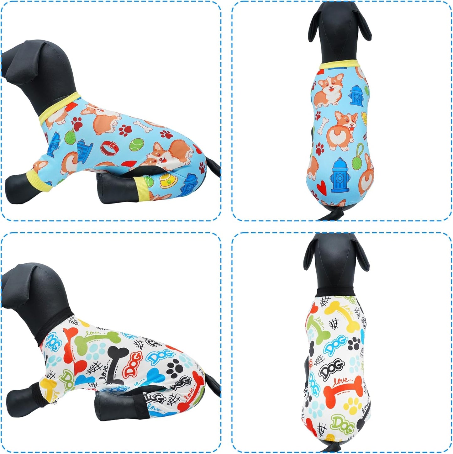 2PCS Dog Pajamas for Extral Small Xs Sized Doggie Pjs Clothes Puppy Onesies Outfits Pet Jammies Boy Girl Male Female Apparel Soft Breathable Paw Bone XS