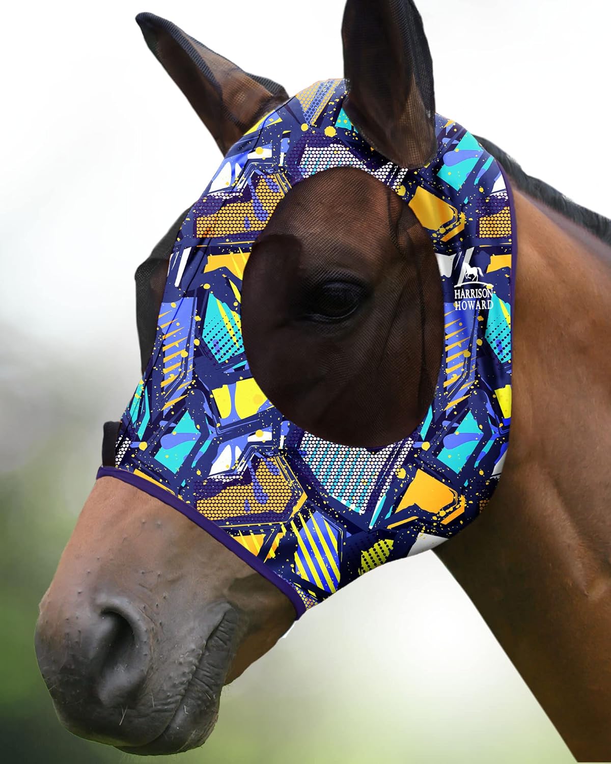 Harrison Howard Super Comfort Stretchy Fly Mask Large Eye Space with UV Protection Soft on Skin with Breathability Graffiti Mix (L; Full Size)