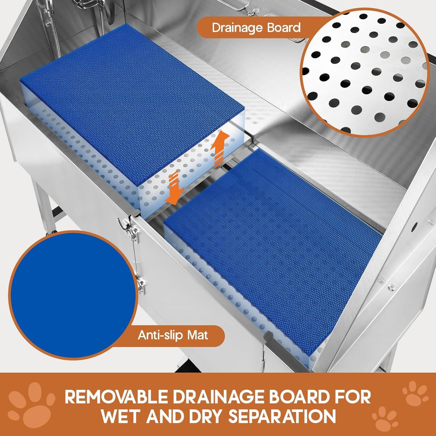 Albott 60 Inch Stainless Steel Dog Washing Station with Anti-Slip Steps, Sprayer, Faucet, Soap Box, Tow Rope – Professional Pet Bathtub for Large Pets, Ideal for Home, Garage, and Grooming(Left)