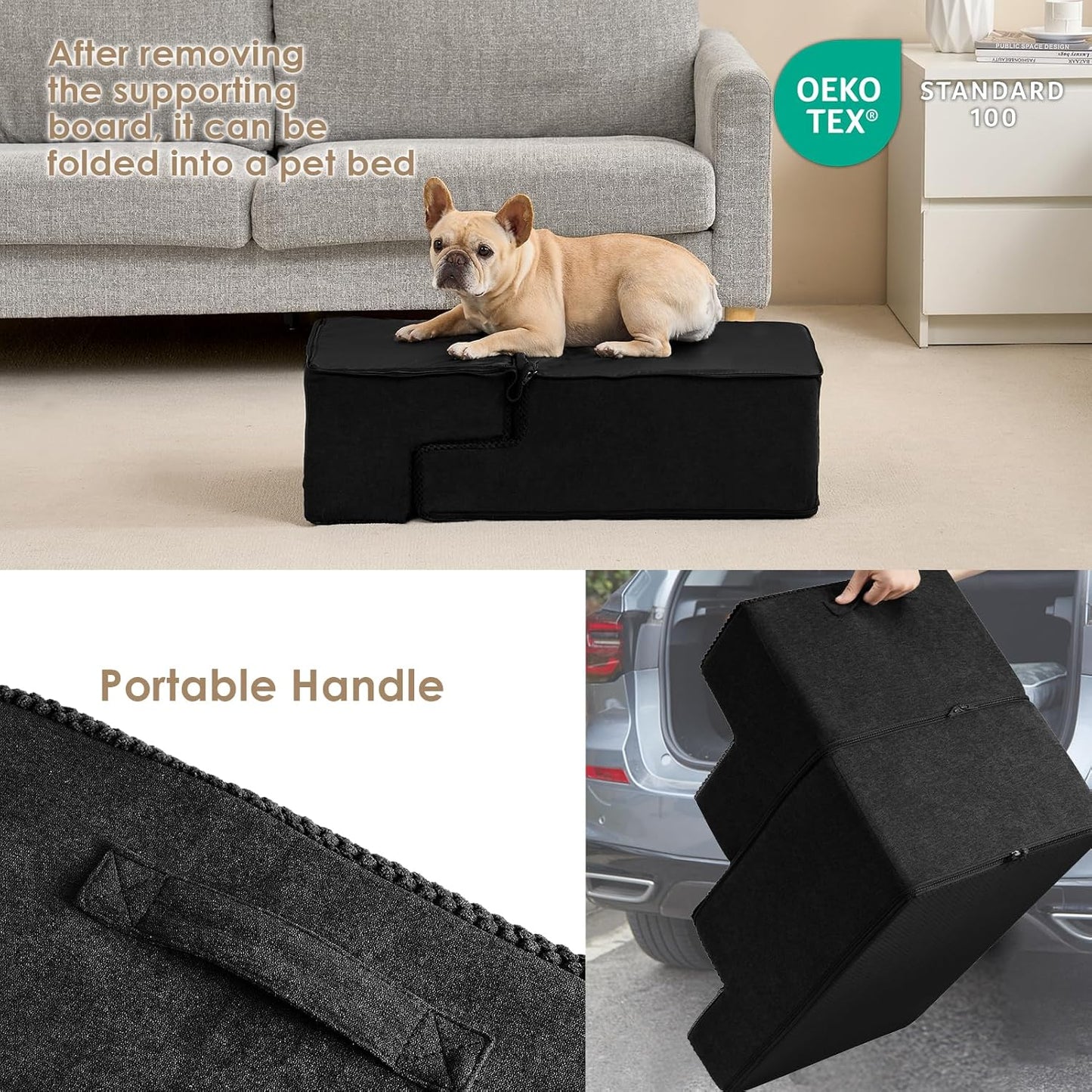 EHEYCIGA Dog Stairs for Bed 18" H, 4-Step Dog Steps for High Bed, Pet Steps for Small Dogs and Cats, Non-Slip Balanced Pet Ramp Indoor, Black