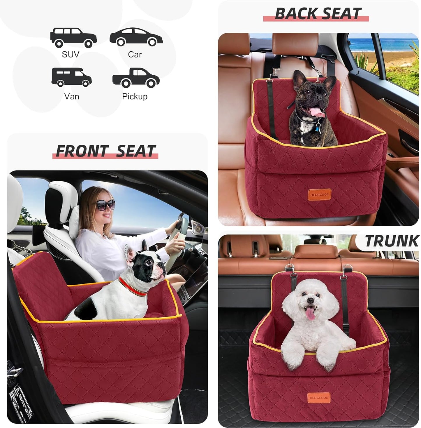 Dog Car Seat for Small Medium Dogs, Memory Foam Puppy Dog Booster Seat with Thick Cushion for Dogs Under 35lbs, Detachable Washable Pet Car Seat Travel Bed with Storage Pockets,2 Safety Belts