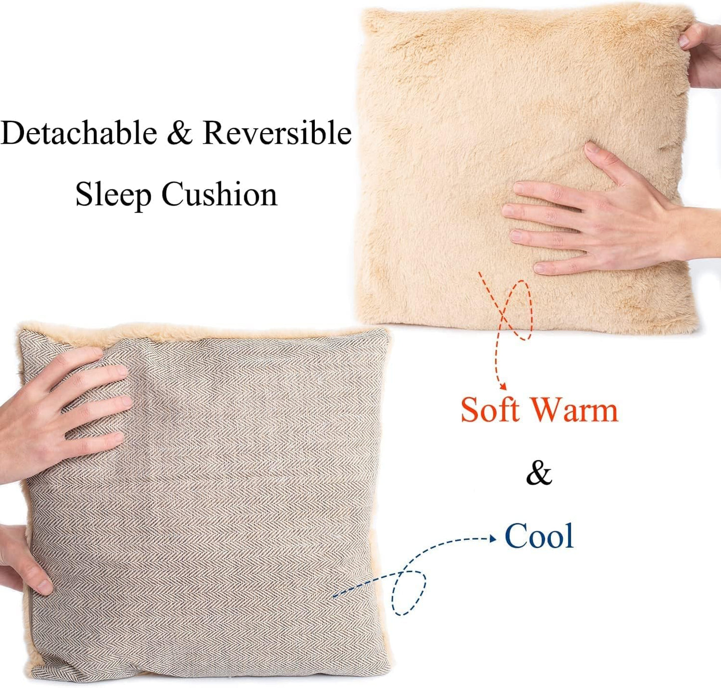 Cat Bed - Cat Cave House Tent with Washable Cushioned Pillow, Soft Kitten Beds, Pet Furniture (Large, Beige)