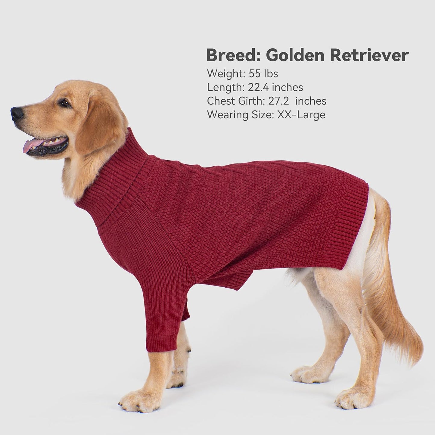 cyeollo 4XL Dog Sweater,Knitwear Turtleneck Pullover Sweaters Fall Winter Dog Clothes Sweaters for Large Dogs Female, Burgundy Red XXXXL