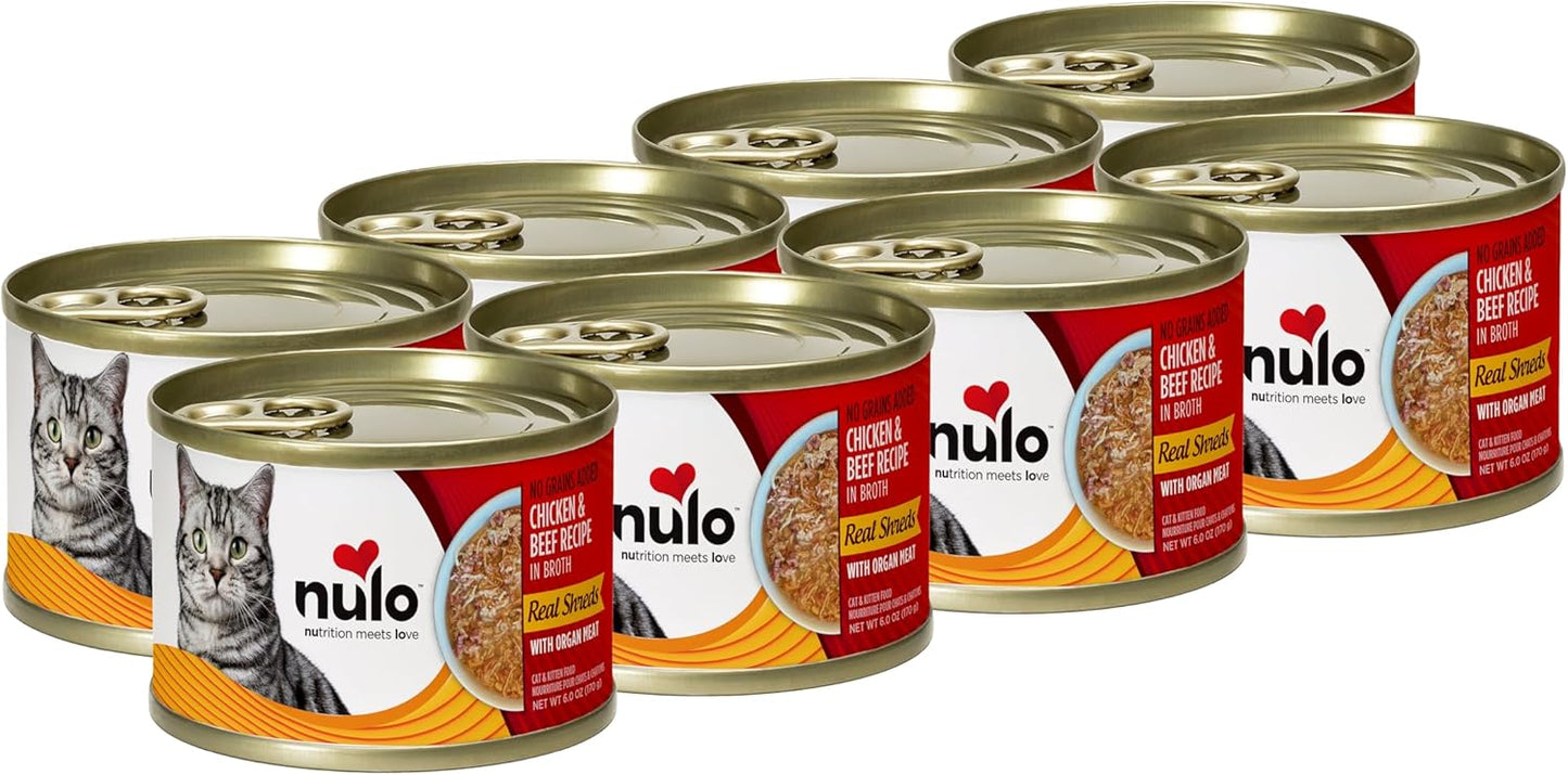 Nulo Real Shreds with Organ Meat Wet Canned Cat Food, Chicken & Beef, 6.0 Ounce, 8 Cans