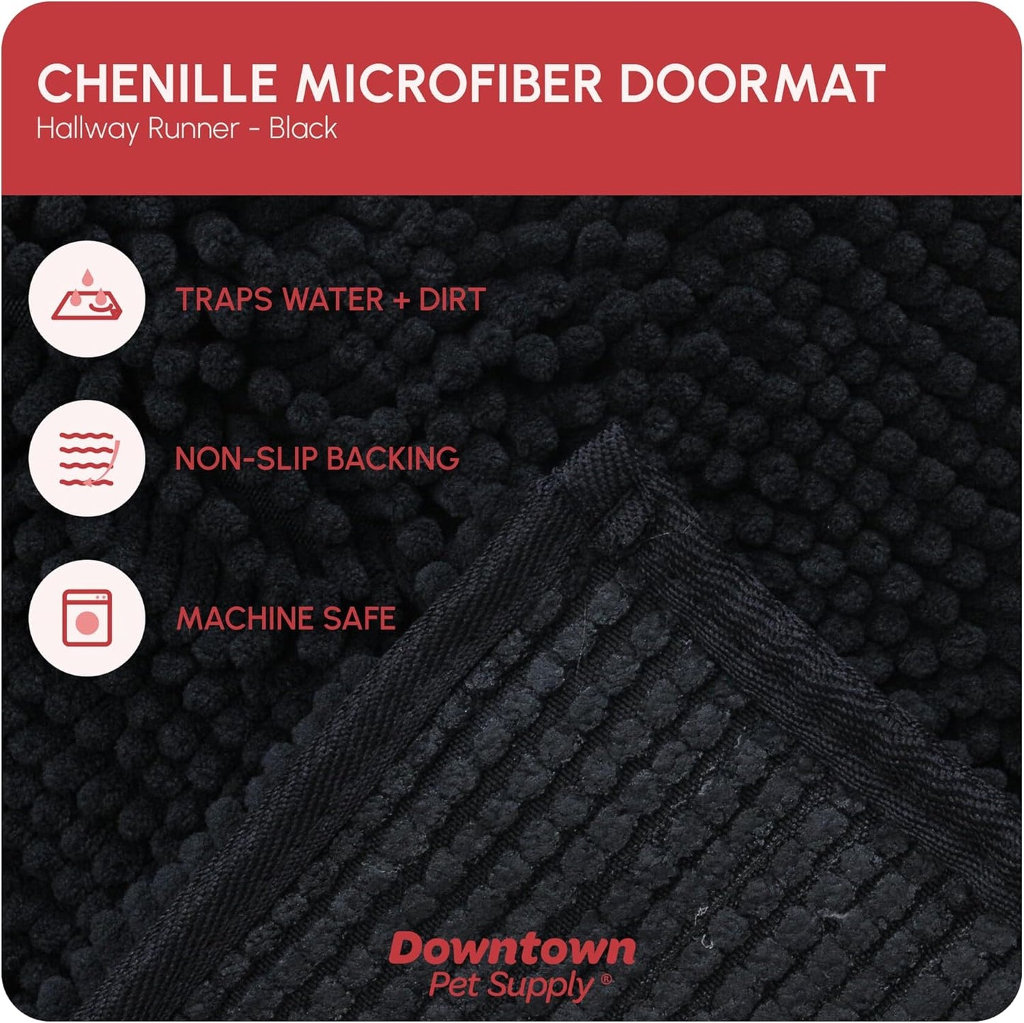 My Doggy Place Microfiber Dog Mat for Muddy Paws, 8' x 2' Black - Non-Slip, Absorbent and Quick-Drying Dog Paw Cleaning Mat, Washer and Dryer Safe - Hallway Runner