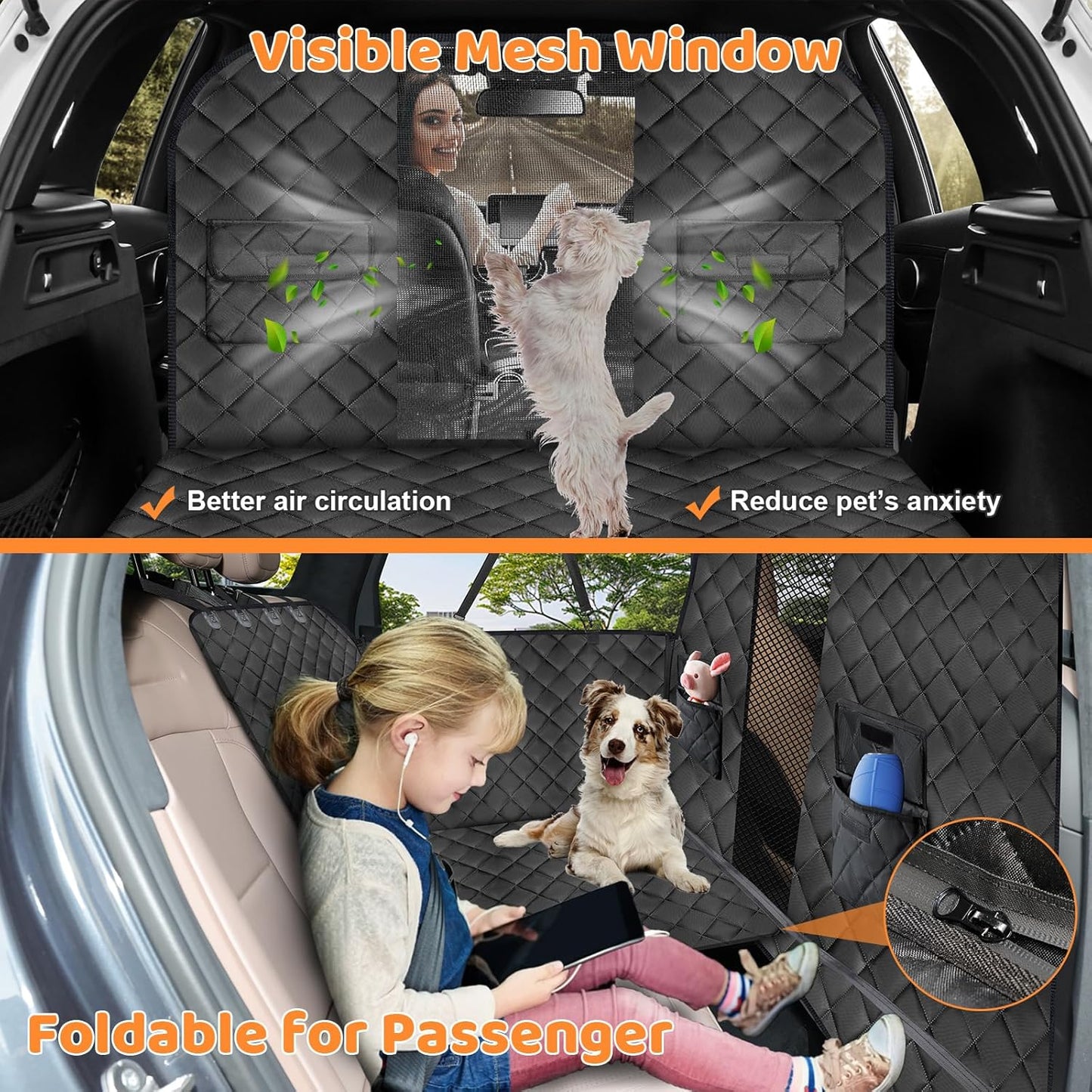 URPOWER High Barrier Back Seat Extender for Dogs, Hard Bottom Dog Car Seat Cover Holds 400 lbs, Waterproof Dog Hammock for Cars, SUV, Small Truck, Dogs Car Bed Pet Backseat Protector with Mesh Window