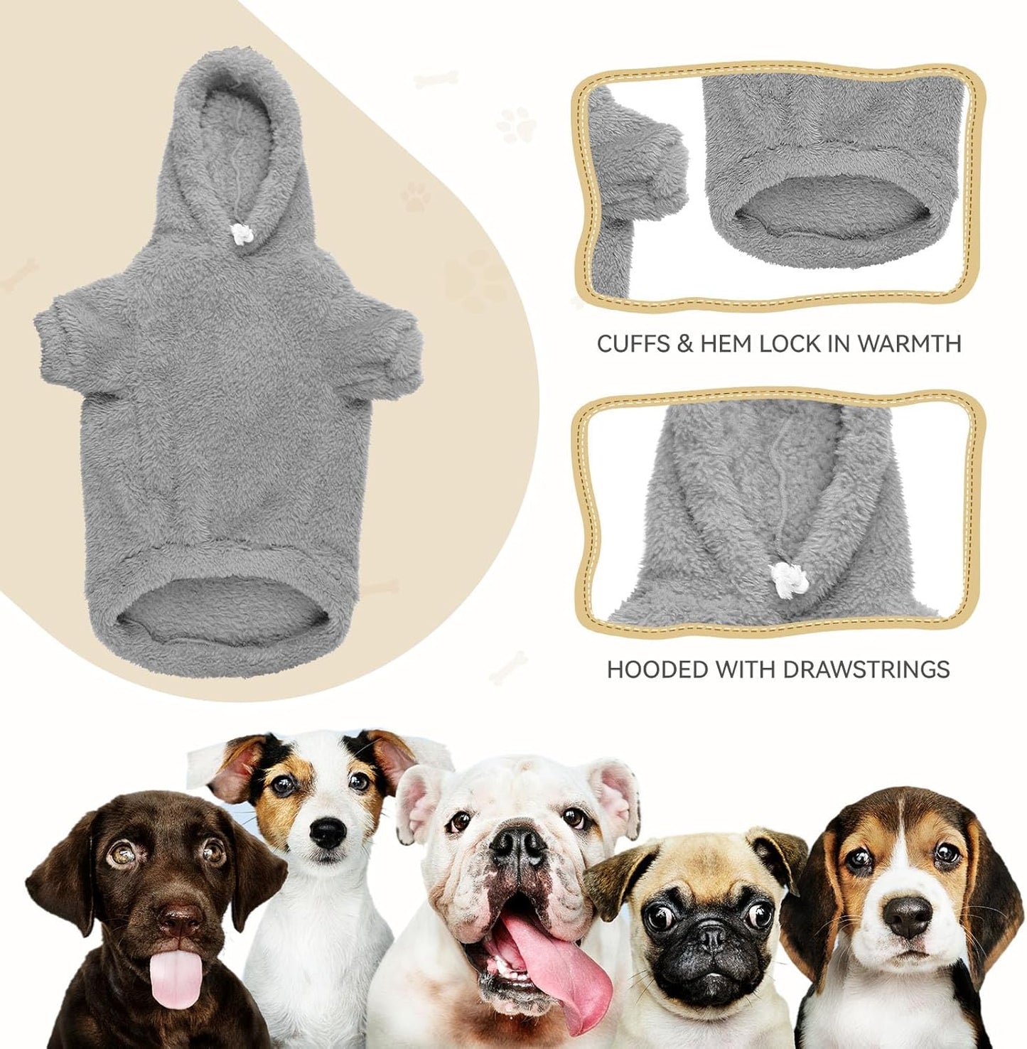 Fuzzy Dog Hoodie Dog Sweaters for Large Dogs Soft Double-Sided Plush Fleece Sweater Clothes Coats Hoodie Sherpa Hooded Sweatshirt(Grey-L)