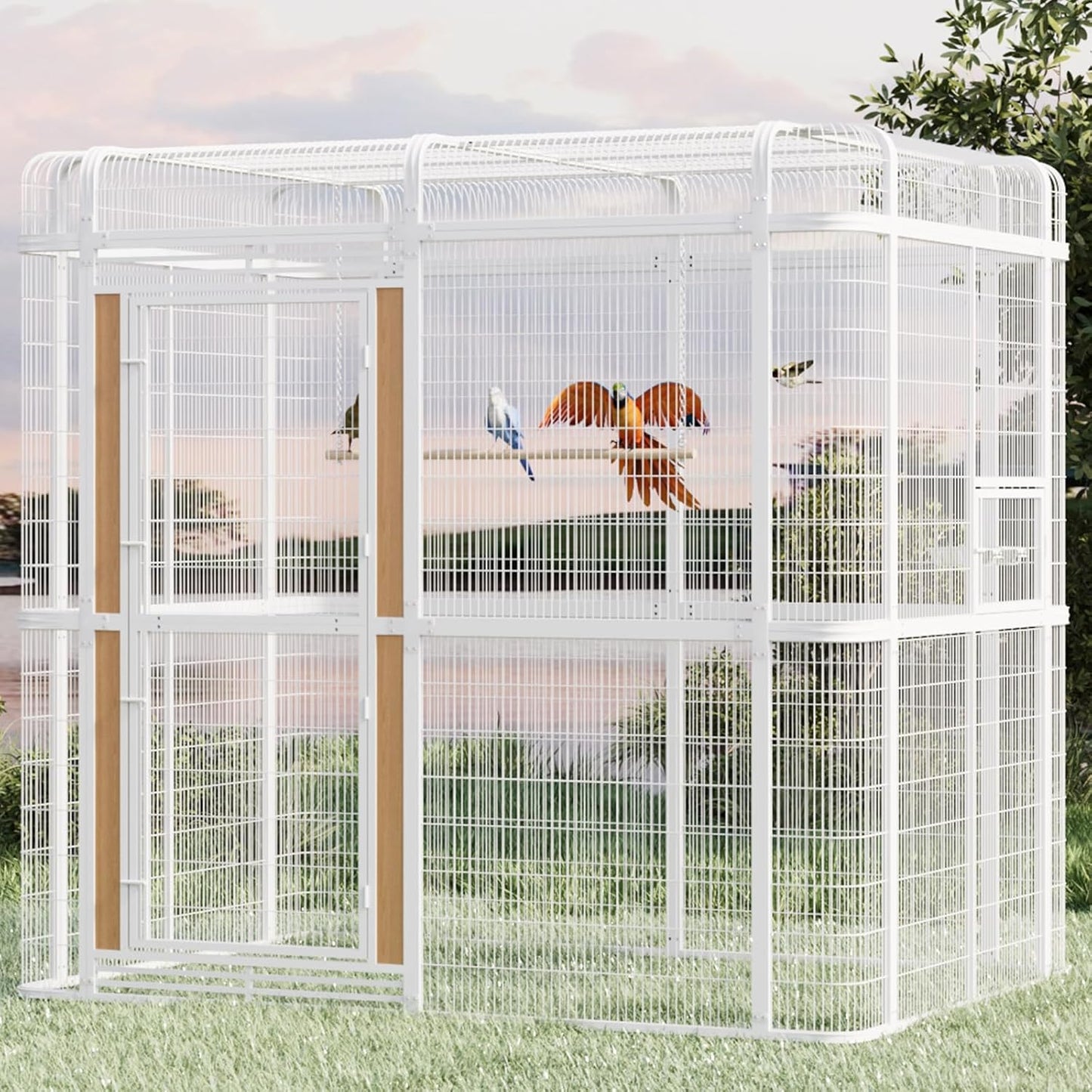 Large Bird Cage for Parakeets Outdoor Bird Aviary Parrot Cage with Perch, Walk-in Heavy Duty Birdcage for Macaws Canaries Parrots Budgie Lovebirds, White