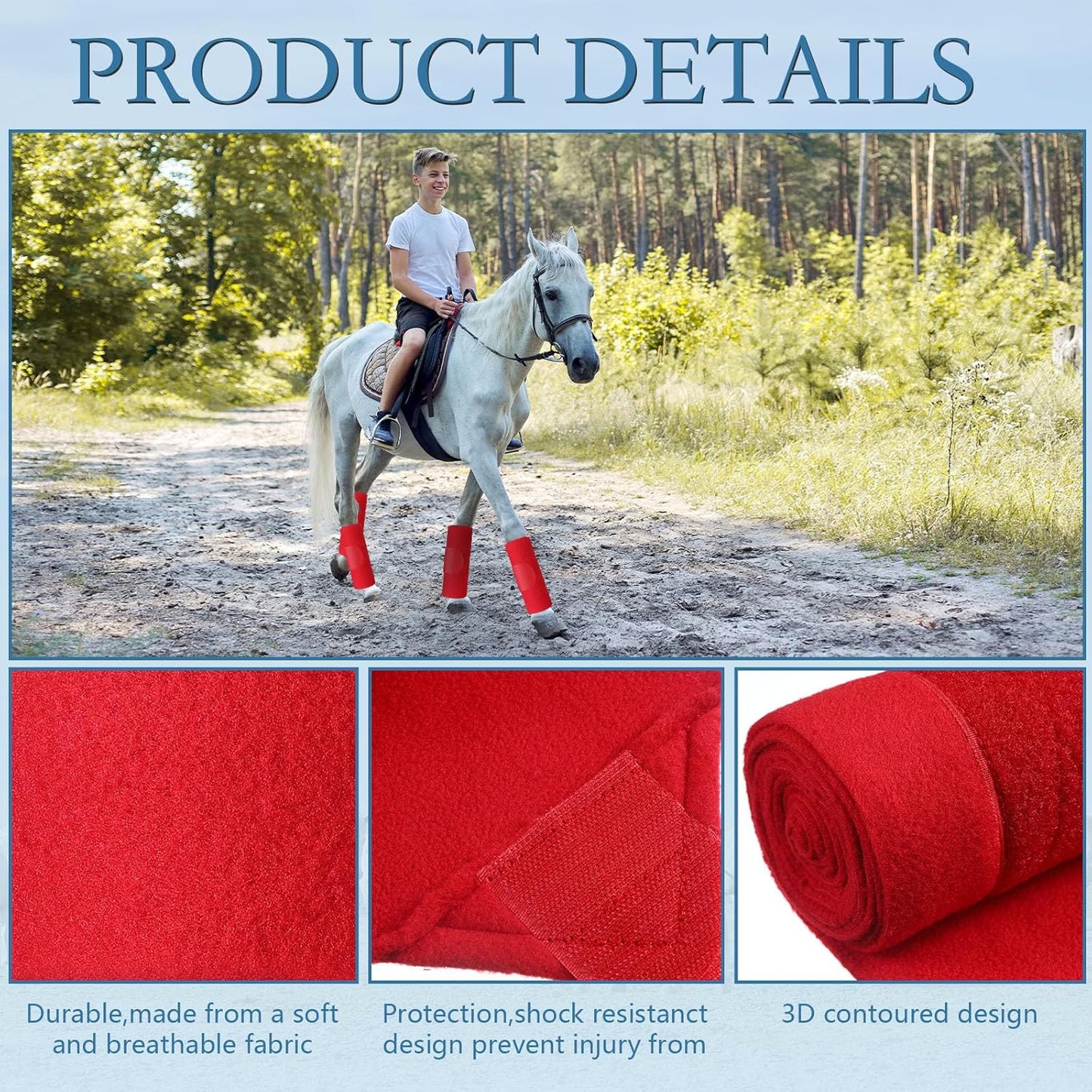 Set of 4 Horse No Bow Bandage 3D Contoured Standing Wrap Bandages Stable Nylon Horse Leg Wraps for Helping Prevent Horse from Tendon Damage and Keep Horses Clean and Safe(Red)