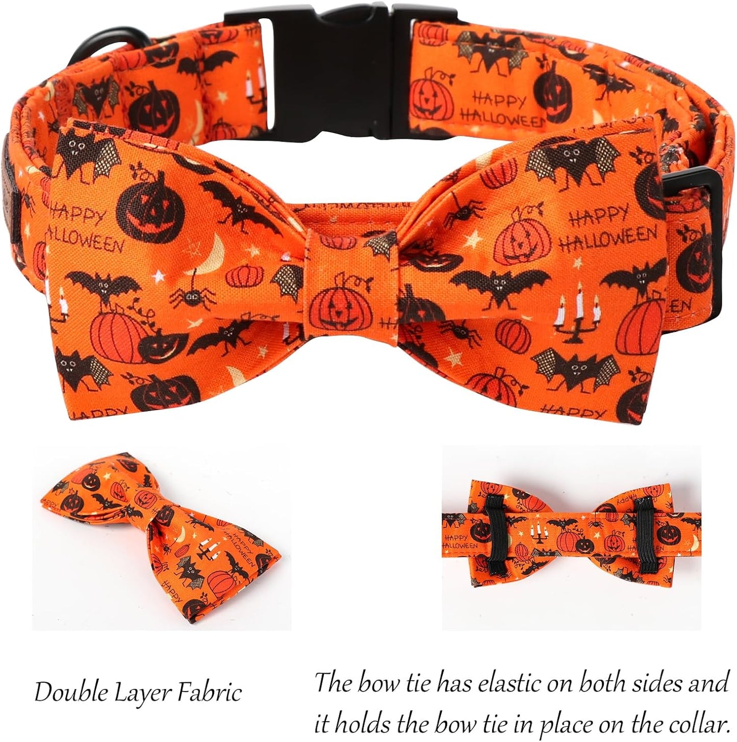 Lionet Paws Fall Halloween Dog Collar, Cute Bat Pumpkin Dog Collar for Large Dogs, Adjustable Cotton Orange Pet Collars for Large Dogs