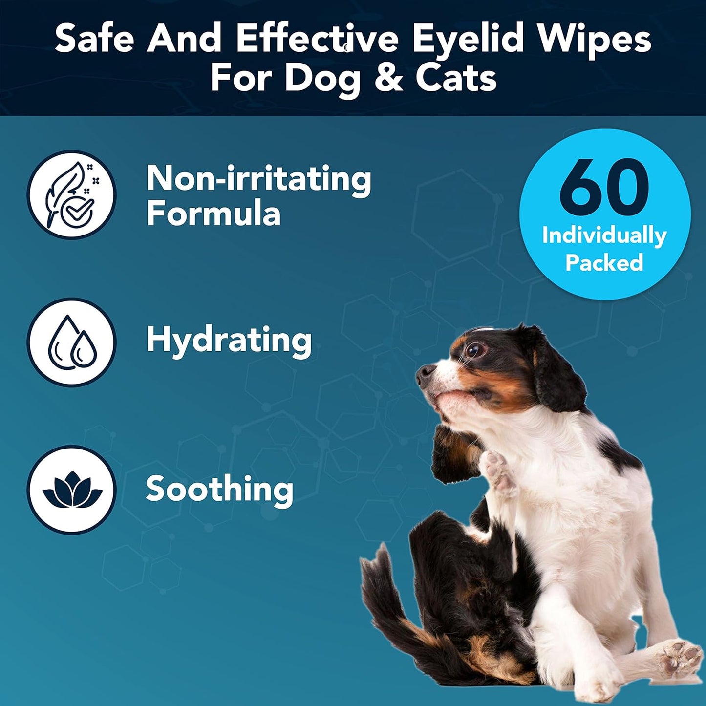 NOVEHA Dog Eye Wipes, Gentle Tear Stain Remover, Eye Hygiene, and Allergy Relief (60 Counts)