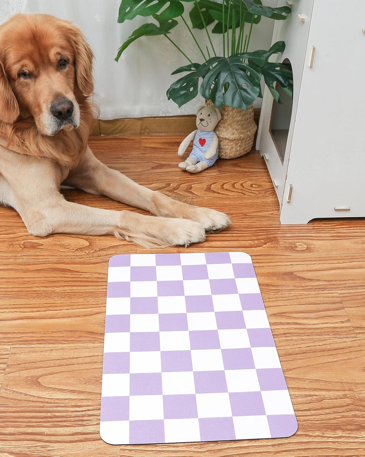 Ralxion Checkered Dog Feeding Mat, Absorbent Mats for Dog Food and Water Bowl, Dispenser, Aesthetic Purple Checkerboard Pet Placemat for Dogs, Cats, Puppy Accessories (Purple, 12 x 19)