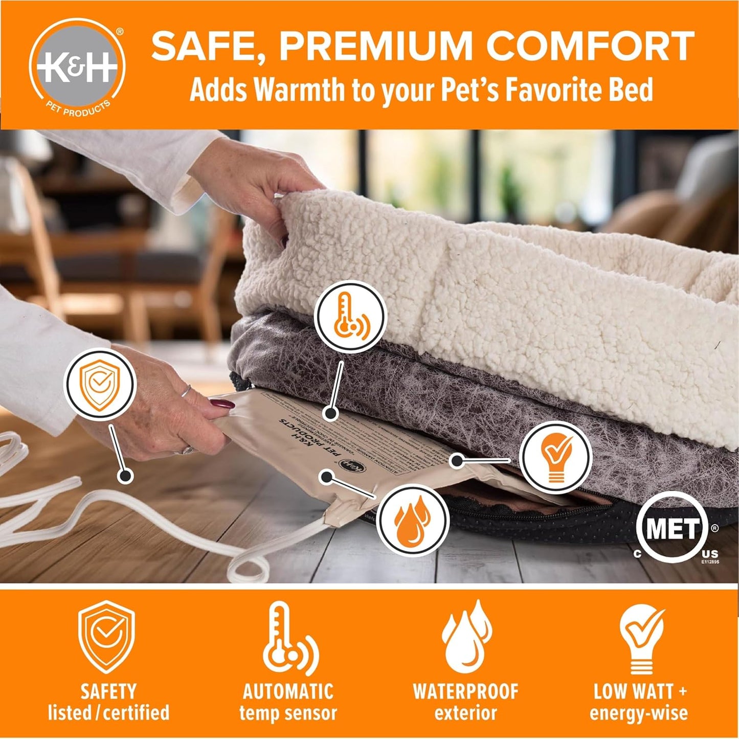 K&H Pet Products Pet Bed Warmer, Turn Any Pet Bed Into a Heated Cat or Dog Bed, Waterproof Indoor Heated Warming Pad Insert, Automatic Temperature, Safety Listed - Extra-Large 25.5 X 15.75in Tan