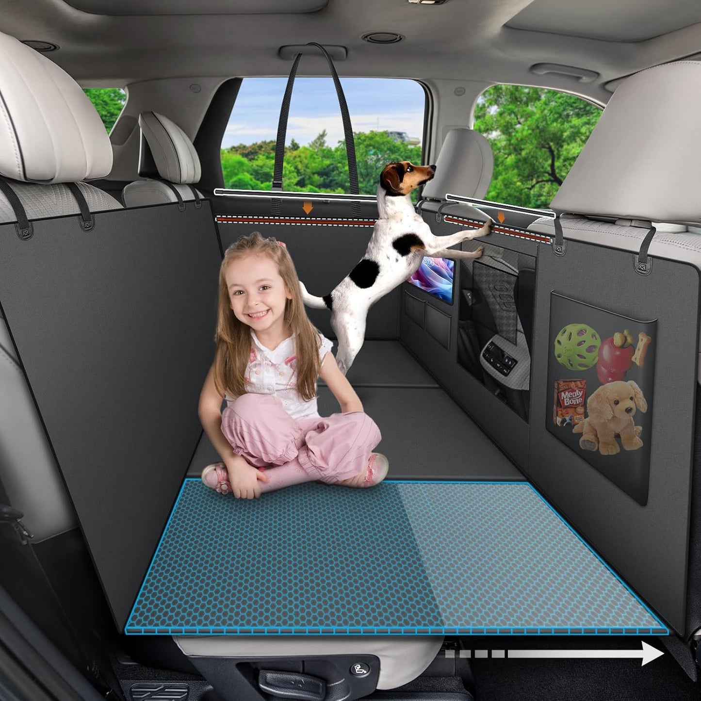 Dog Cover for Car Backseat with Crossbar Design, Hard Bottom Car Seat Cover for Dogs with Back seat Extender, Waterproof Dog Hammock for Full-Size SUV, and Truck