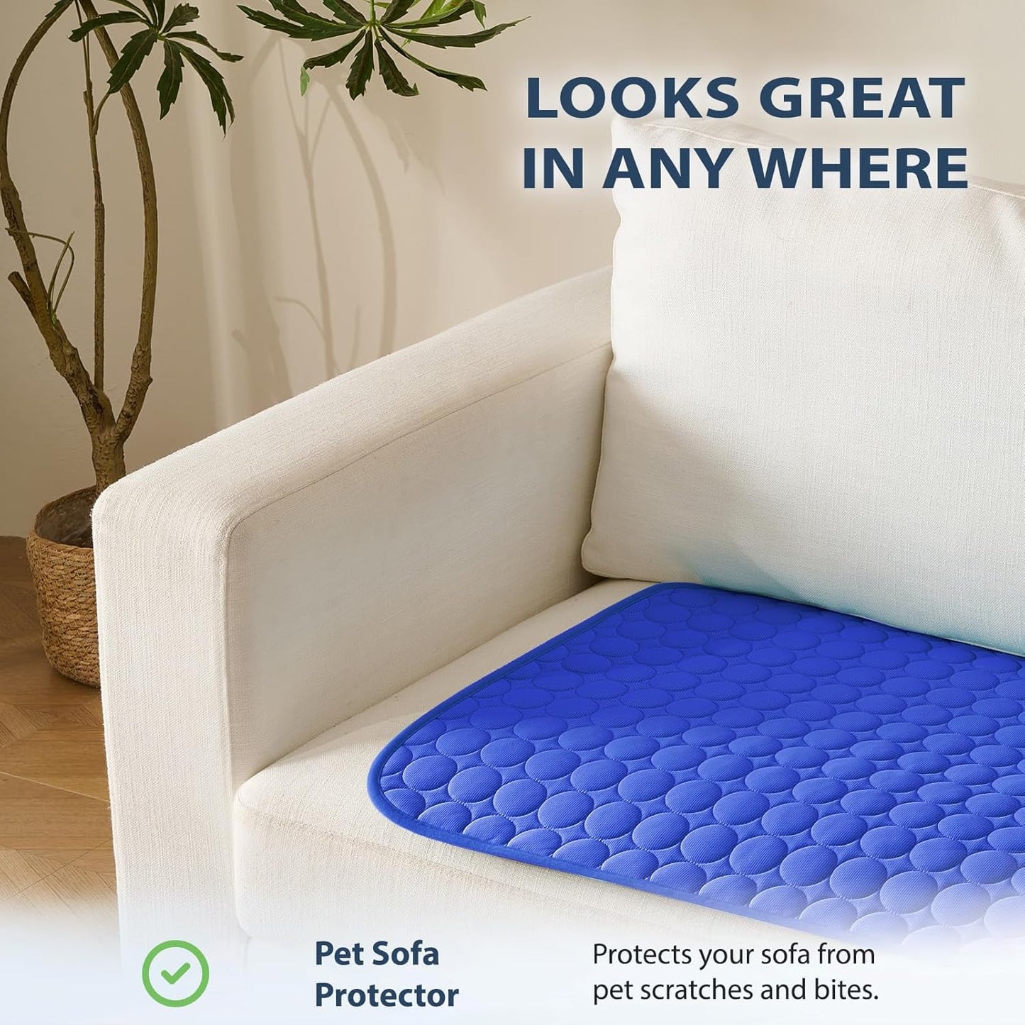 MICROCOSMOS Summer Cooling Mat & Sleeping Pad- Water Absorption Top, Materials Safe, Easy Carry, EZ Clean. Keep Cooling for Pets, Kids and Adults.(Dark Blue, 48" x48")