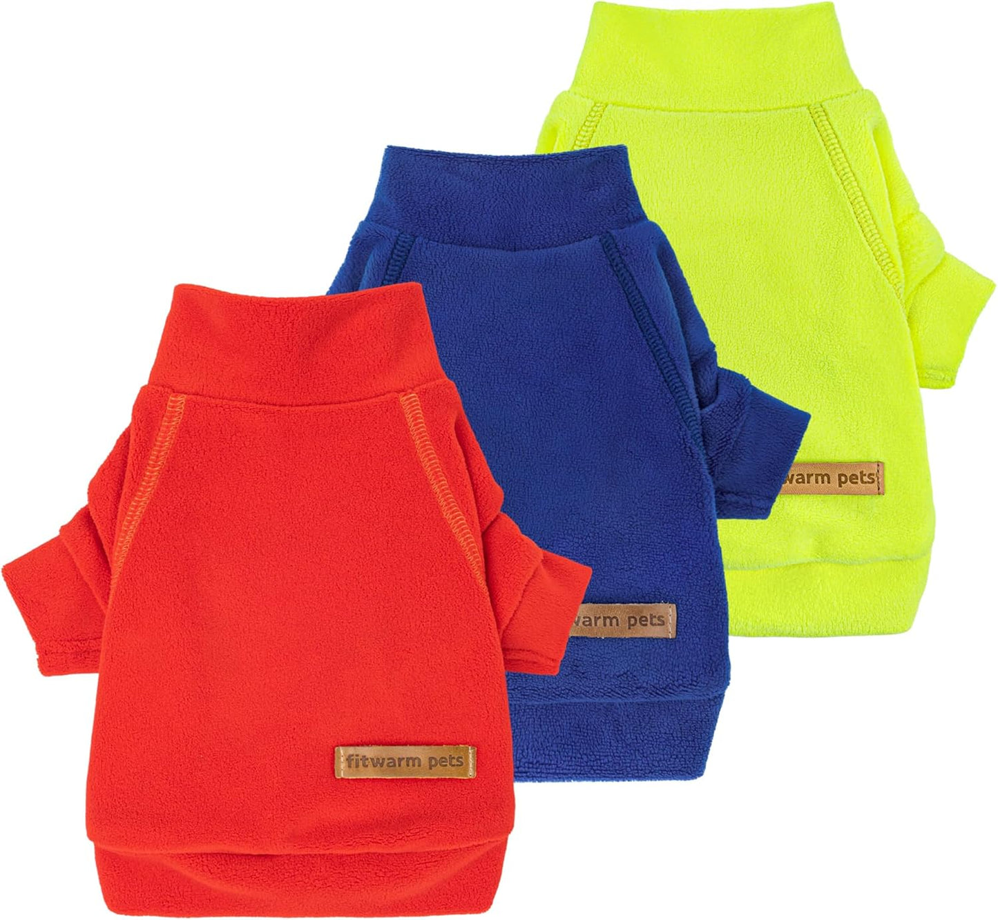 Fitwarm 3 Pack Classic Fleece Dog Sweater, Winter Clothes for Small Dogs Boy Girl, Turtleneck Dog Sweatshirt, Pet Apparel, Orange Red, Royal Blue, Neon Yellow, XXL