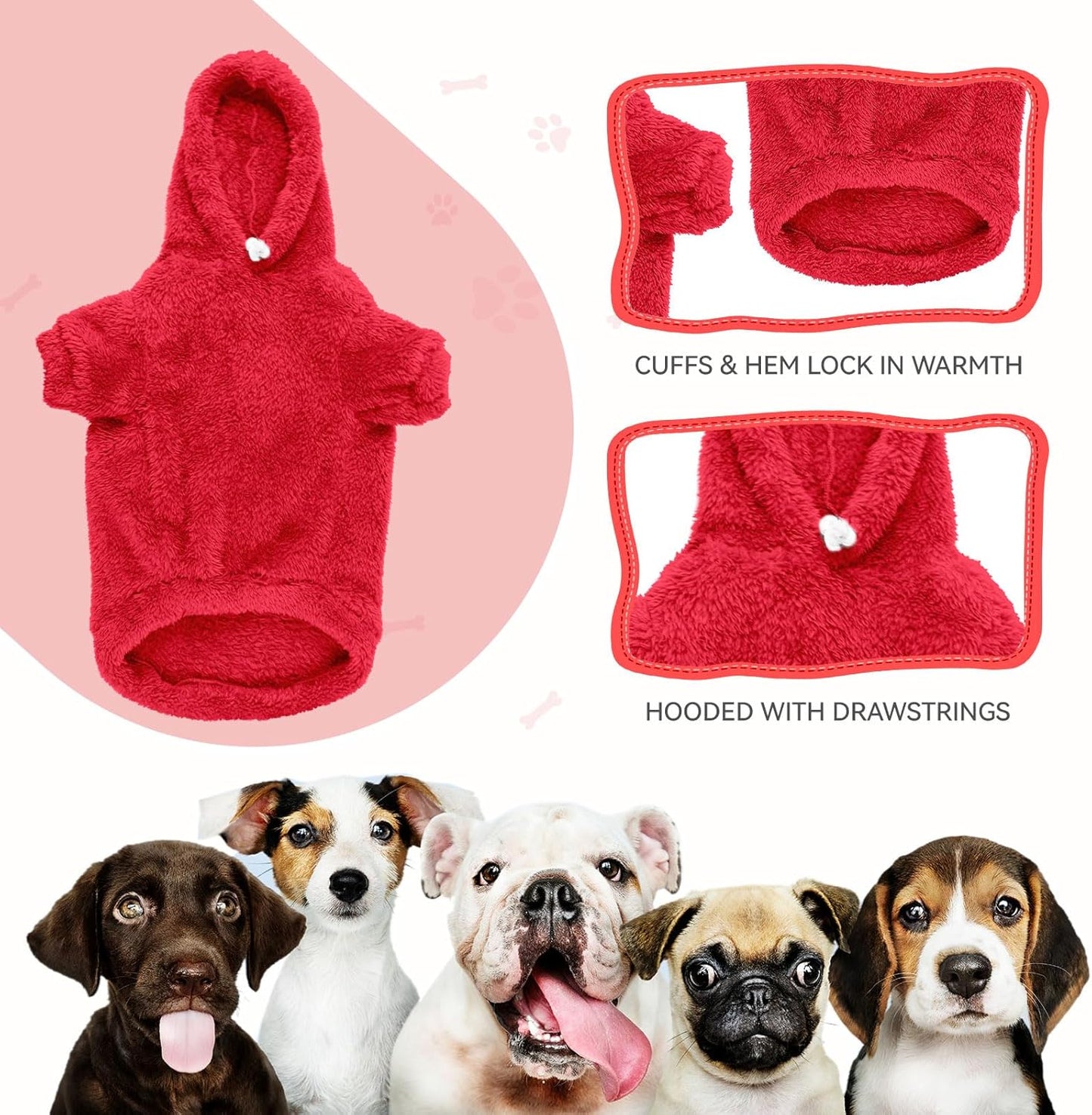 Fuzzy Dog Sweaters for Large Dogs Soft Double-Sided Plush Fleece Pet Sweater Clothes Pet Coats Dog Hoodie Sherpa Hooded Sweatshirt(Red-L)