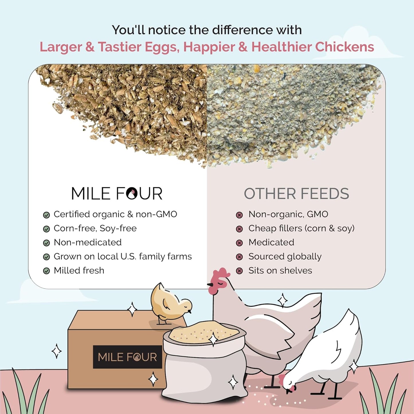 Organic Chicken Feed – Layer Mash, Non-GMO, USA Grown, 16% Protein, Corn-Free, Soy-Free, Non-Medicated Feed for Chickens, 2 lbs Sample