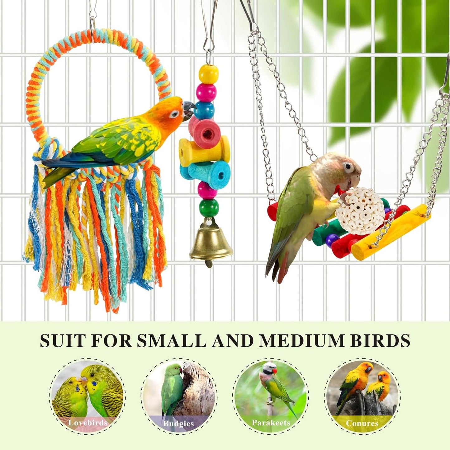 Bird Swing Toys, Parakeet Toys Natural Birds Toys Bird Cage Accessories, Swinging Chewing Hanging Standing Parakeet Swings Suitable for Budgerigar, Parakeet, Conure, Lovebird, Cockatiel