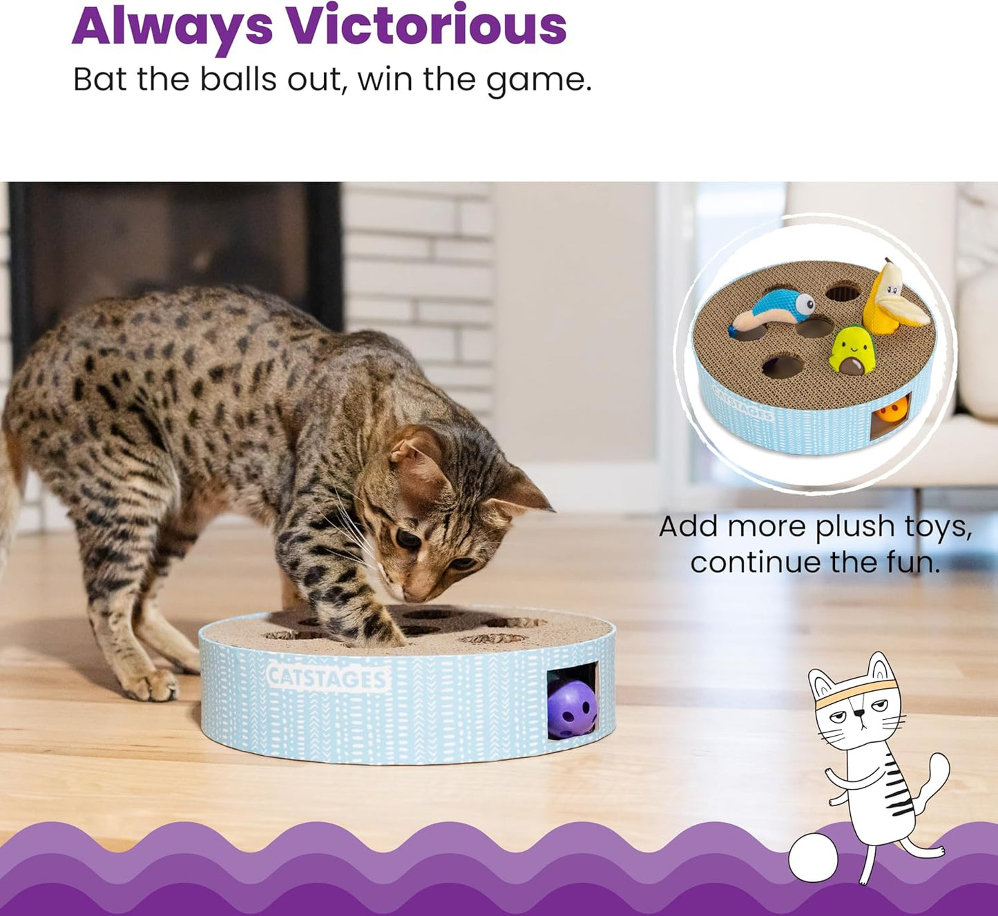 Catstages Scratch N' Hunt Interactive Cat Puzzle Toy with Scratcher Corrugate for Nail Care, Engages Hunting Instincts