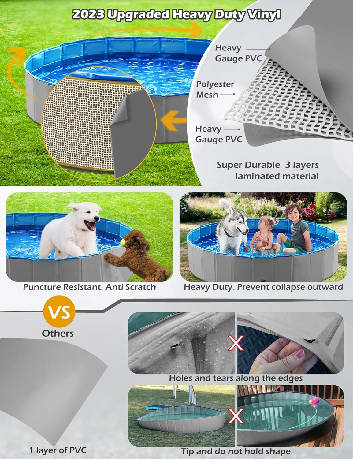 Jasonwell Foldable Dog Pet Bath Pool Collapsible Dog Pet Pool Bathing Tub Kiddie Pool Doggie Wading Pool for Puppy Small Medium Large Dogs Cats and Kids 32" Grey