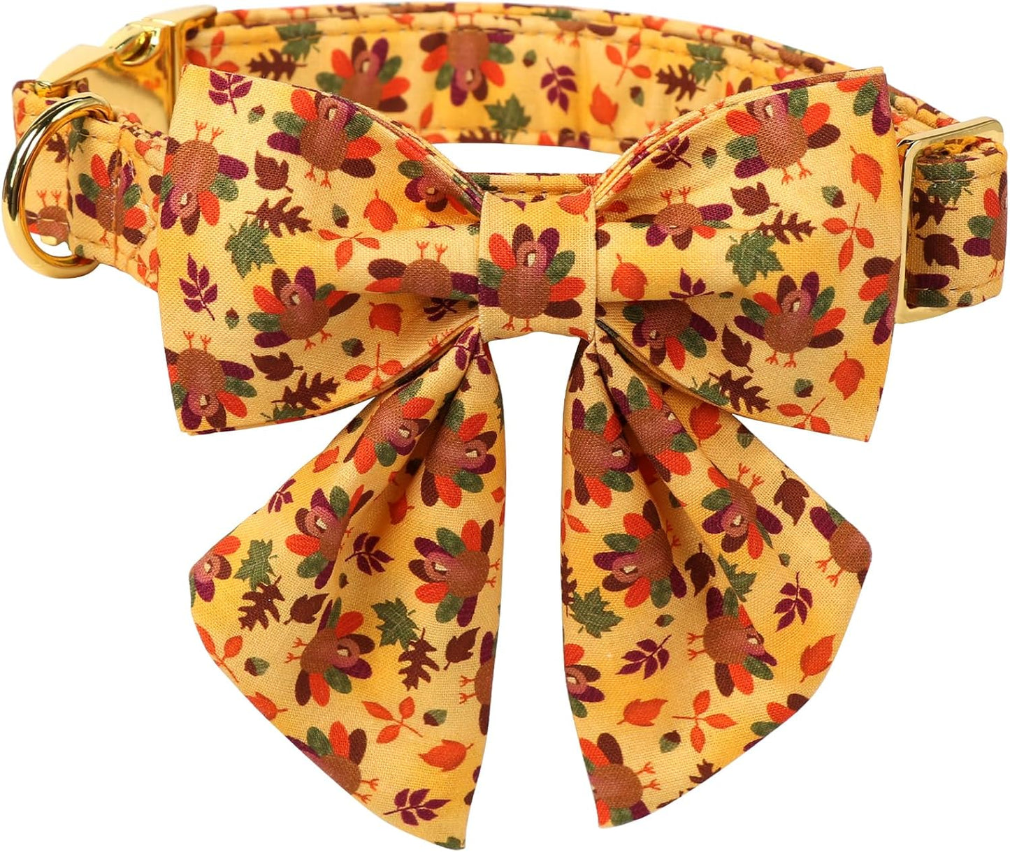 Lionet Paws Thanksgiving Day Dog Collar with Bowtie, Dogs Sailor Bow Collar with Metal Buckle for Dogs, Adjustable Comfortable Dog Collars Girl, M, Neck 13.5-22 in