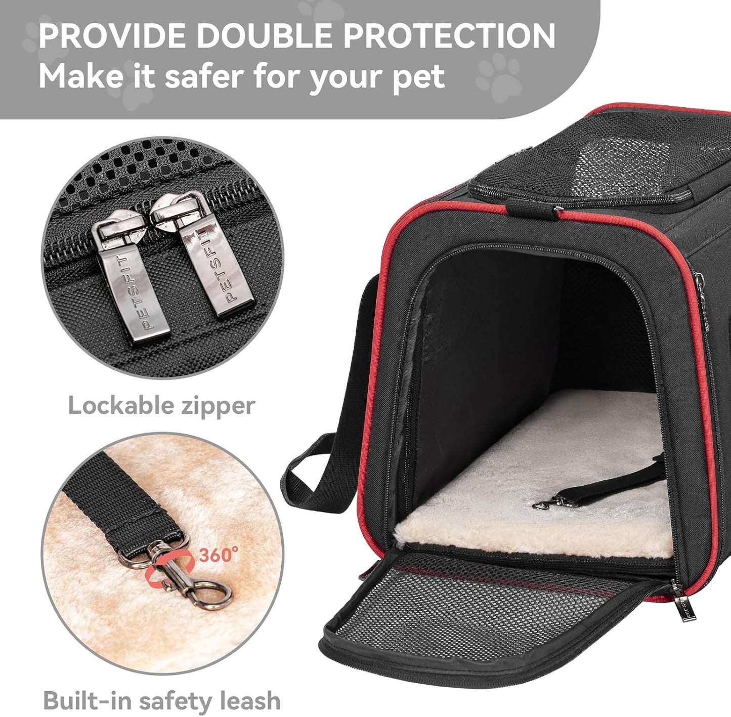 Petsfit Expandable Dog Carrier Large Cat Carrier, Soft-Sided Portable Collapsible Pet Travel Carrier for Kittens, Puppies or Small Animals, 19 x12x12 Inches, Black