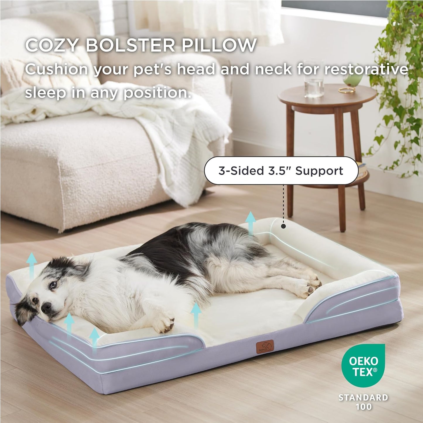 Bedsure XL Orthopedic Dog Bed for Extra Large Dogs - Washable XLarge Dog Cat Bed Waterproof, Comfort Dogs Couch Sofa with Washable Removable Cover, Pet Bed with Nonskid Bottom, Lavender, 42"