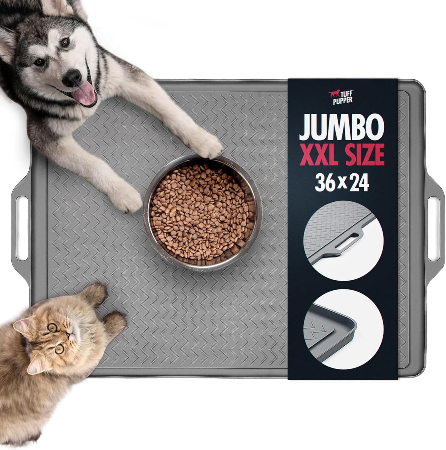 Tuff Pupper XXL Dog Feeding Mat 36x24 for Food and Water | Waterproof Silicone Placemat for Floors | Pet Food Mat for Cats and Bowls