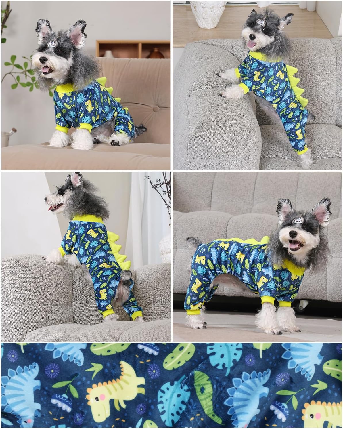 CuteBone Dinosaur Costume Dog Pajamas, Stretchy Spandex Crystal Velvet Sleepwear Coat for Small Dogs, Soft & Warm Pet Outfit Clothes for Cold Weather, Cozy Pullover Design COSP10XL
