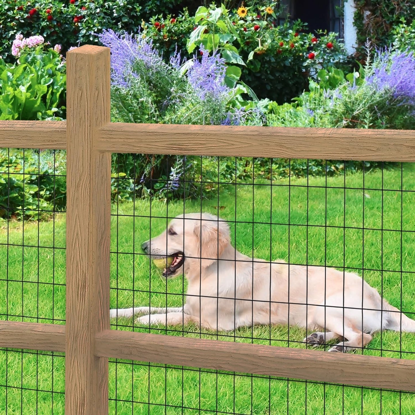 Black PVC Coated Welded Wire Fence 56 Inch x 50 Foot, 2 Inch x 4 Inch 14GA, Garden Border Fencing Roll Vinyl Coating Metal Wire Mesh Hardware Cloth for Yard Vegetable Plant Protection