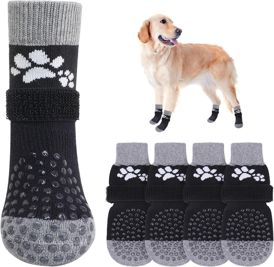 SCENEREAL Anti Slip Dog Sock to Prevent Licking Paws for Hardwood Floors, Boots & Paw Protector Shoes for Hot/Cold Pavement with Grippers, Double Sides Grips for Small Medium Large Senior Dogs, L